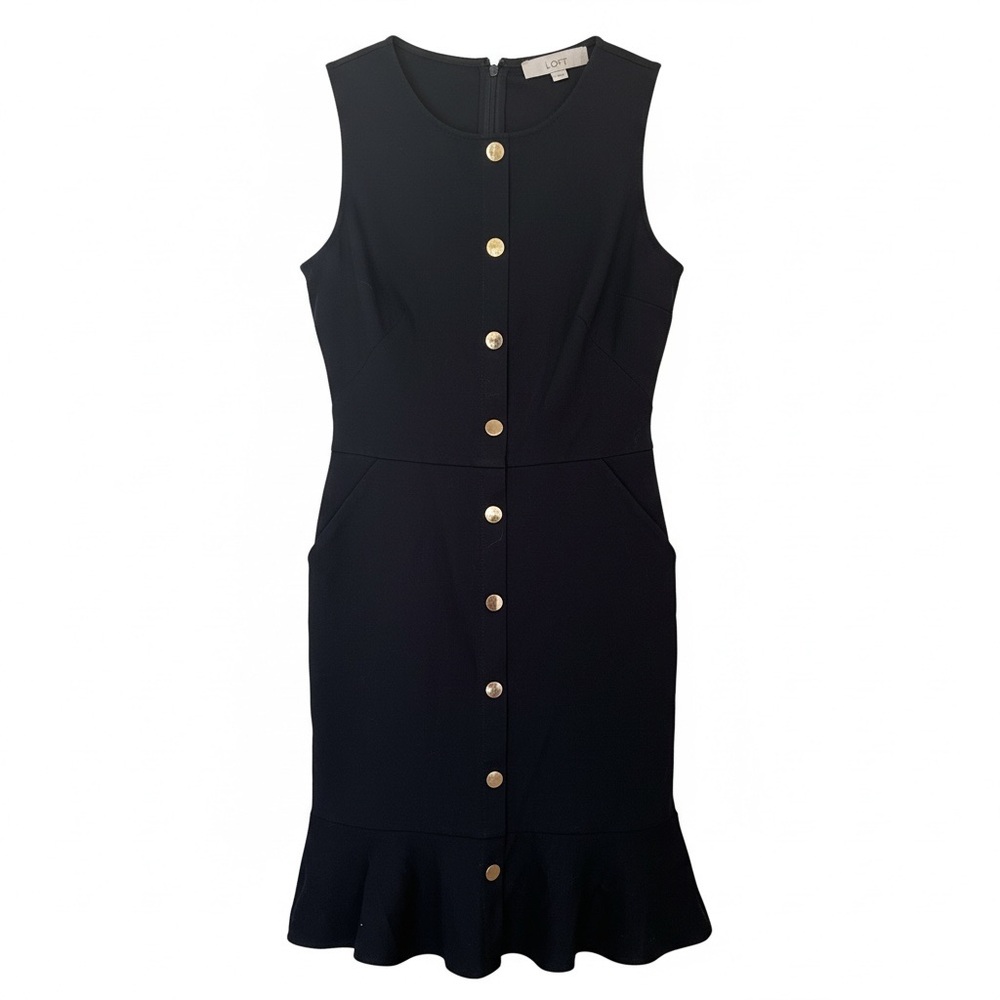 LOFT Black Button-Front Mini Dress